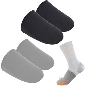 2 Pairs Neoprene Toe Covers for Cycling Skiing Ice Bath, Reusable Feet Toe Caps Socks for Cycling, Hiking, and Camping Thermal Toe Socks(Black + Grey)