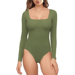 Bodysuit for Women Long Sleeve Square Neck Top shapewear Tummy Control Jumpsuit Going Out Tops Size Fit Shape Wear