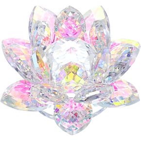 OwnMy Sparkle Crystal Lotus Flower Figurines Decorative Lotus Flower Ornament, Glass Lotus Feng Shui Decor Crystal Lotus Flower Paperweight Lotus Decor for Tabletop Centerpiece Home Office (5 Inch)