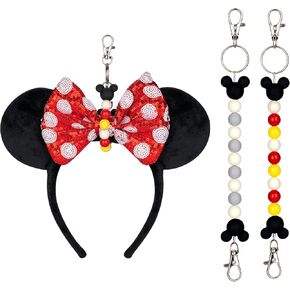 2Pcs Mouse Ear Holder for Backpack Beaded Lanyard Keychain Park Trip Essentials Headband Hanging Display Accessories