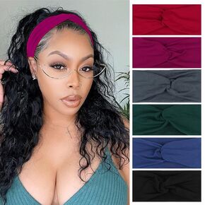 XTREND 6 Pcs Women's Headbands Twisted Cross Elastic Headbands Yoga Workout Headbands Non-Slip Sweat Soft Headbands Solid Color Simple Versatile Hair Accessory Headbands