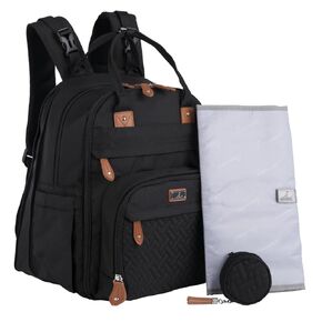 BabbleRoo Leather Diaper Bag Backpack - Baby Essentials Travel Baby Bag, Multi function, Waterproof, with Changing Pad, Stroller Straps & Pacifier Case – Unisex, Natural Brown
