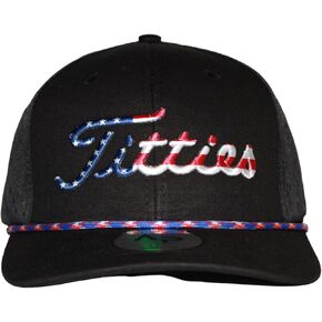 USA Titties Black with Black Laser Mesh Red, White, and Blue Rope Golf Hat Men Women Funny Baseball Cap Trucker Hat