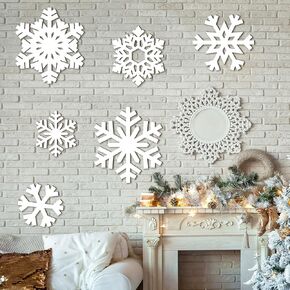 Thyle 6 Pcs winter Snowflake Wooden Sign Decoration for Wall Snowflake Shape Sign 3 Sizes Snowflake Hanging Plaques Rustic Wood Wall Holiday Decor for Bedroom Living Room(White)