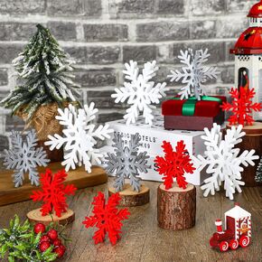 20 Pcs Winter Snowflake Decorations Wooden Snowflake Signs 3D Snowflake Tabletop Decor Snowflake Centerpiece for Winter Tiered Tray Decor Winter Wonderland Decorations(White)