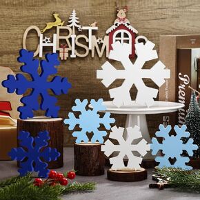 Huwena 6 Pcs Winter Tiered Tray Decor Wooden Snowflake Decor Snowflake Table Signs Hello Winter Wood Blocks Farmhouse Let It Snow Wood Decor for Winter Table Shelf(Fresh Style)