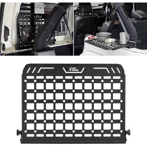 JOYTUTUS Rear Window Side Storage Rack, Metal Molle Panel Folding Trunk Organizer Cargo Carrier for Wrangler JKU JLU 4 Doors Camping Accessories (Not Fit 2 Doors)