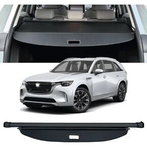Cargo Cover Compatible with Mazda CX-90 2024 2025 SUV Accessories Retractable Rear Trunk Cover Trunk Security Privacy Screen Cover Mazda CX90 Cargo Cover 2024 (Black/Carbon Fiber Texture)