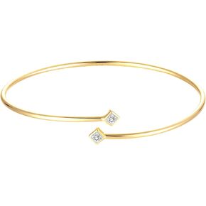 Moissanite Bangle - Gold Plated 925 Sterling Silver Bracelet for Women - 7" or Below Wrist, D Color, VVS1-2, Princess Cut - Minimalist Dainty Jewelry - Thin Gold Cuff for Women