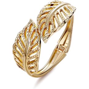 REVOLIA 18K Gold Plated Wide Chunky Cuff Bracelets for Women Trendy Cuff Bangle Bracelets Irregular Minimalist Leaf Wrist Cuff Wrap Bracelet Jewelry