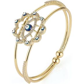 HZMAN Evil Eye Bracelet for Women Dainty 18K Gold Plated Bracelet Adjustable Cuff Bracelet Jewelry Gift