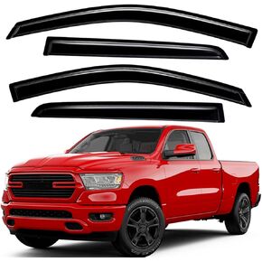Lightronic WV194813 in-Channel Side Window Deflectors & Visors Rain Guard, Dark Smoke, 4-Pieces Set, Fits 2019-2024 Ram 1500 Quad Cab (for New Body Style, EXCLUDES 1500 Classic Model)