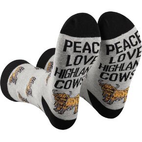 PXTIDY 1 Pairs Peace Love Highland Cow Socks Cow Gift Western Cow Scottish Highland Cow socks Shaggy Cow Heifer Gifts