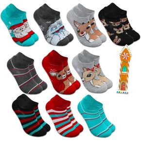 Rudolph the Red-Nosed Reindeer Socks for Men - Christmas Apparel Bundle with 10 Pairs of Rudolph Crew Socks Size 10-13 Plus Bookmark | Rudolph Crew Socks for Adults