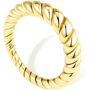 Non Tarnish Gold Chunky Rings for Women, 14K Gold Plated Statement Dome Rings, Stackable Wedding Band Jewelry Size 6-11