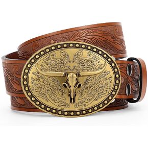 JASGOOD Mens Western Cowboy Belt Buckles for Men,1.5" Wide Genuine Leather Belt Cowgirl Mens Leather Belt for Jeans