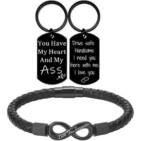 Coolvy To My Man Straighten Your Crown Bracelet for Husband Boyfriend Mens Drive Safe Keychain Valentine Birthday Christmas Gifts for Him