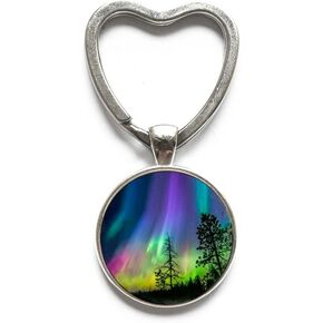Northern Lights Key Ring, Northern Light Jewelry, Light Heart Keychain, Aurora Borealis Heart Keychain, Aurora Heart Keychain，Q0045 (Y1)