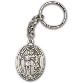Antique Silver St. Sebastian Religious Keychain. Made in USA!