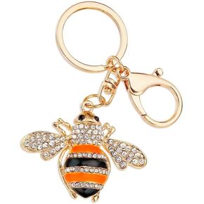 Bling Little Bumble Bee Crystal Animal Cute Insect Honeybee Car Keychain Car Bag Pendant Key Ring Purse Wallet Charm Decor
