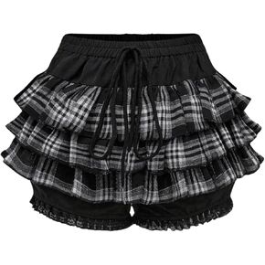 Women's Y2K Plaid Print Bow Tie Front Elastic Waist Mini Shorts Tiered Layer Track Shorts