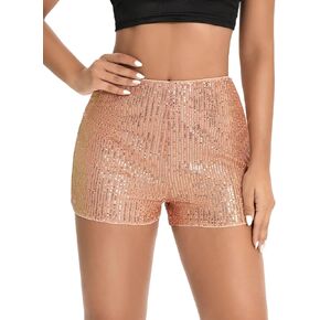 Womens Sequin Shorts, High Waist Elastic Sexy Sparkly Straight Leg Glitter Hot Pants Cute Solid Party Shorts