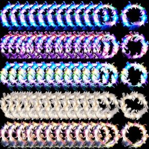 Taiyin 100 Pieces LED Feather Crown Headband Light up Bulk Hair Accessories Luminous Flashing Decor Feather Headband Adjustable Light up Headband Festival Feather Wreath for Women