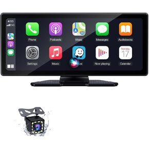 شاشة CarPlay لاسلكية محمولة للسيارة متوافقة مع Apple Carplay وAndroid Auto، شاشة لمس Carplay مقاس 9.3 بوصة مع كاميرا احتياطية بدقة 1080 بكسل، ومرآة الهاتف/ملاحة GPS/التحكم الصوتي/ستيريو السيارة بلوتوث