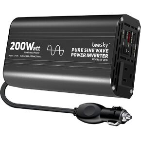 Pure Sine Wave Car Inverter 200 Watt 12V DC to 110V 120V AC Car Power Inverter Converter with 30W PD USB-C & QC3.0 USB-A Fast Charging for Vehicle Truck RV by Leesky
