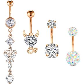 TOKRING 14G 10mm Belly Button Ring Surgical Steel Dangle Belly Button rings Navel Belly Piercing Jewelry Butterfly Evil Eye Flower Diamond Heart Snake Shaped