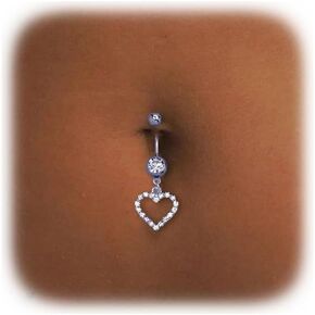 Rhinestone Dollar Sign Belly Button Ring Summer Navel Piercing Dangle Belly Button Rings Bars Bikini Waist Body Jewelry for Women (Heart&silver)
