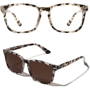 TIJN Square Blue Light Blocking Glasses Bundle with Polarized Sunglasses