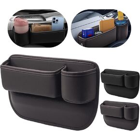 Car Leather Cup Holder Gap Bag 2-Piece Car Seat Gap Filler with Cup Holders for Cups Glasses Keycard (Main and Passenger) (Mocha Brown)