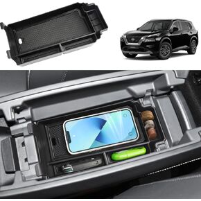 منظم وحدة التحكم المركزية السفلية لـ 2021-2024 2025 Nissan Rogue (S/SV/SL/Platinum/Rock Creek)، بلاستيك ABS متين ومطاط 2023 2024 Rogue Console Tray Insert 2025 Rogue Accessories (أبيض)