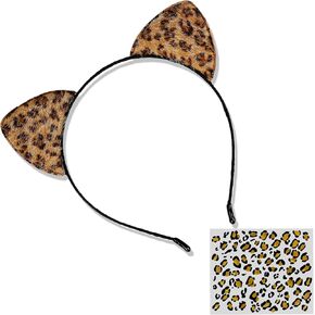 NESTRE Cheetah Ears Headband Face Stickers Leopard Cat Ears Headpiece Leopard Print Accessories for Adult Halloween Party Cosplay Women