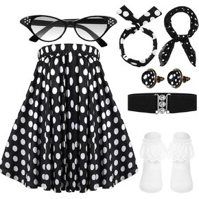 1950s القلطي تنورة طقم ملابس للأطفال الفتيات 4-12 سنة تنورة وشاح حزام جورب نظارات عقال القرط in Kuwait