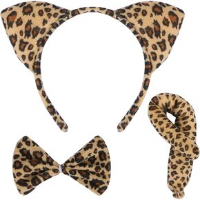LIYDE Leopard Costume Set Cheetah Ears Headband Tail Bowtie Halloween/Birthday/Christmas/Cosplay Party Decorations