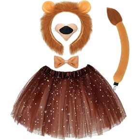 5PCS Lion Costume Kits - Lion Ears Headband Tail Nose Bowtie Tutu for Lion Cosplay Halloween Party Dress Up