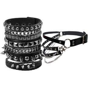 Eigso Punk Leather Rock Party Outfits for Women Men Unisex Gothic Studded Spikes Alternative Accessories
