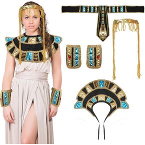 nezababycos Women's Egyptian Costume Accessories Cleopatra Headpiece Crown Belt Collar Egyptian Goddess Queen