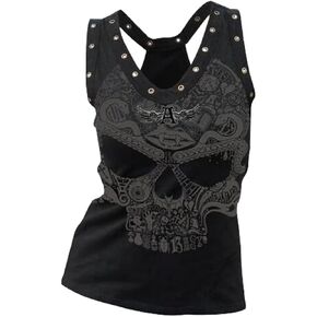 Fensajomon Skull Shirts for Women Tank Tops Sleeveless Workout Summer Printed Loose Running T-Shirt Vest