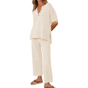 Ekouaer Lounge Sets for Women 2 Piece Pullover Sweater Set Knit Tops Wide Leg Pants Sweatsuits Casual Travel Outfits, S-XXL