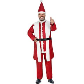 Mens Christmas Santa Claus Leather Suit Red Jacket Movie Cosplay Costume Outfit