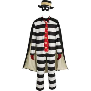 Men's Burglar Thief Prisoner Costume Hamburger Food Fancy Costume Outfit