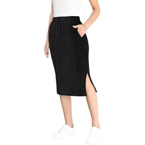 Yincro Women's High Waisted Fall Winter Midi Skirt with Pockets
