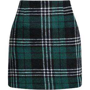 Womens Plaid Mini Skirt High Waist Wool Bodycon Fall Skirts Pencil Mini Skirts in Kuwait