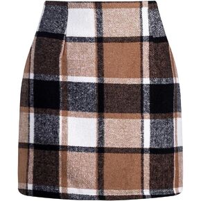 Womens Plaid Mini Skirt High Waist Wool Bodycon Fall Skirts Pencil Mini Skirts