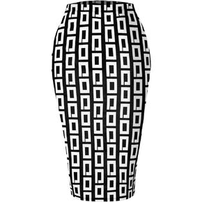 SSOULM Women's Work Office Stretchy Fitted Midi Pencil Skirt with BLACKGEO Slit and Plus SizeBLACKGEO XL