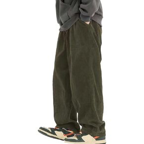 Verdusa Men's Elastic Waist Loose Straight Leg Corduroy Pants Trousers