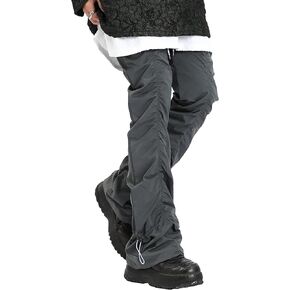 OYOANGLE Men's Drawstring Waist Ruched Cargo Pants Straight Leg Long Baggy Pants Casual Solid Streetwear Trousers
